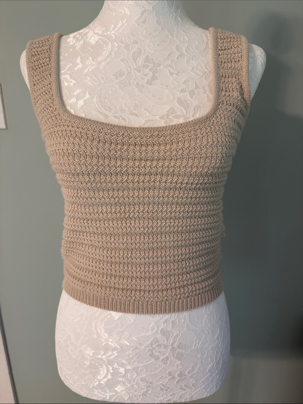 Blu Pepper Beige Knit Cropped Tank Top